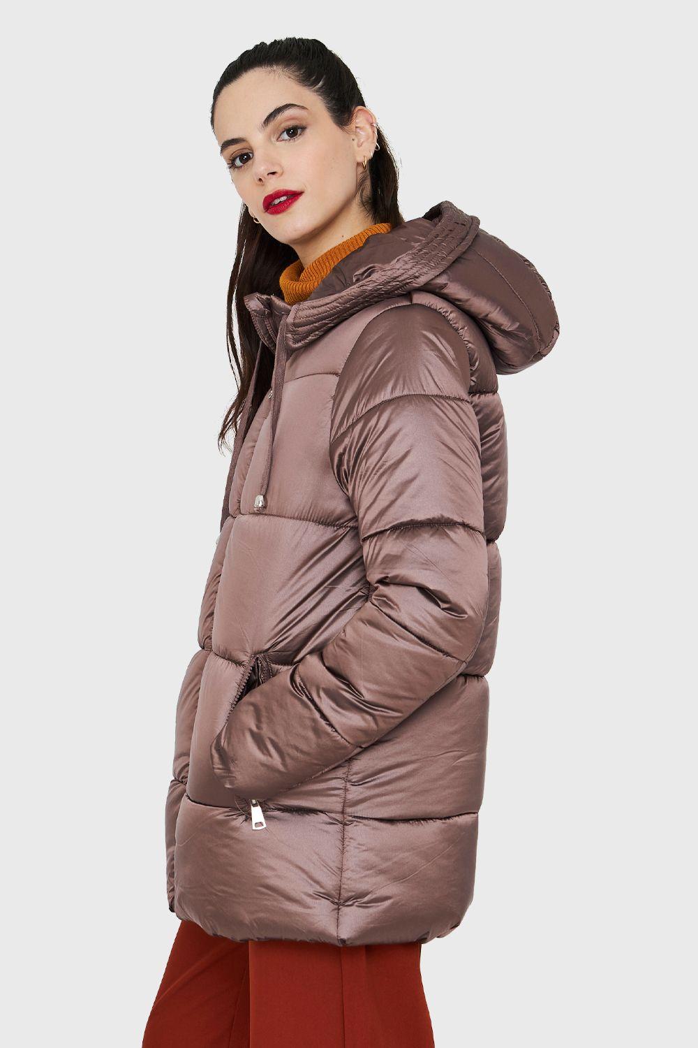 Parka Corta Metalizada Gorro Café Nicopoly-2