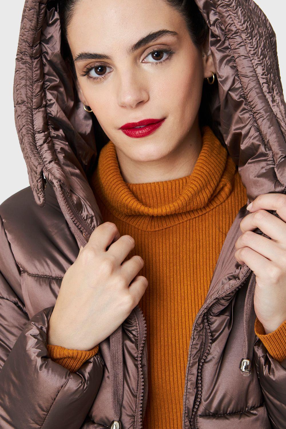 Parka Corta Metalizada Gorro Café Nicopoly-5