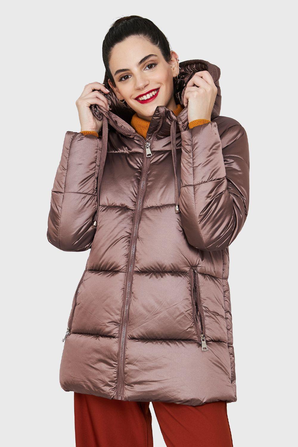 Parka Corta Metalizada Gorro Café Nicopoly-0