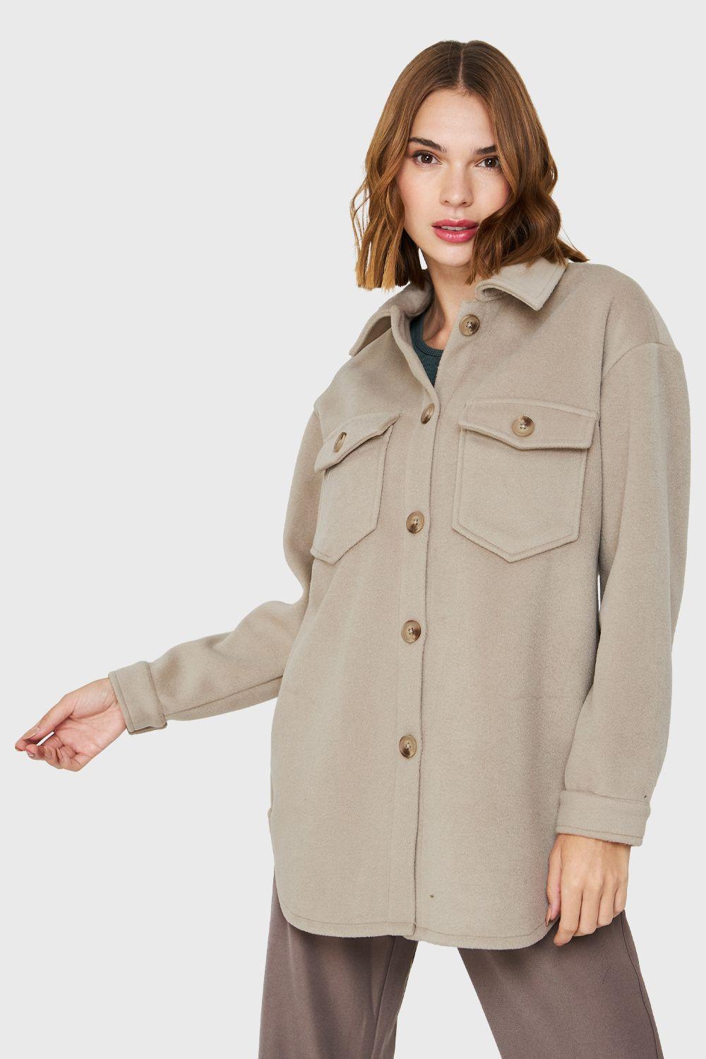 Chaqueta Bolsillos Frontales Taupe Nicopoly-4