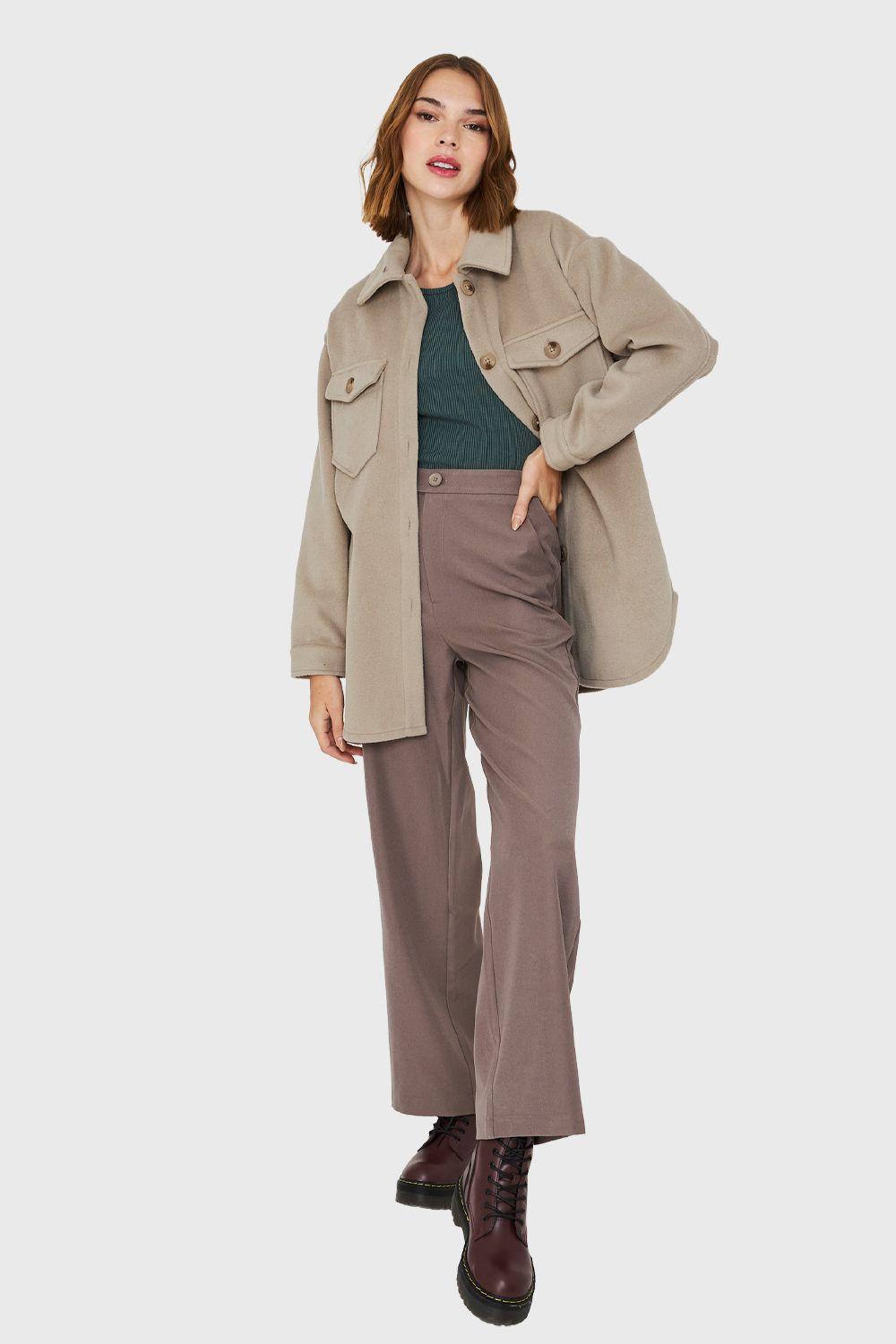 Chaqueta Bolsillos Frontales Taupe Nicopoly-1