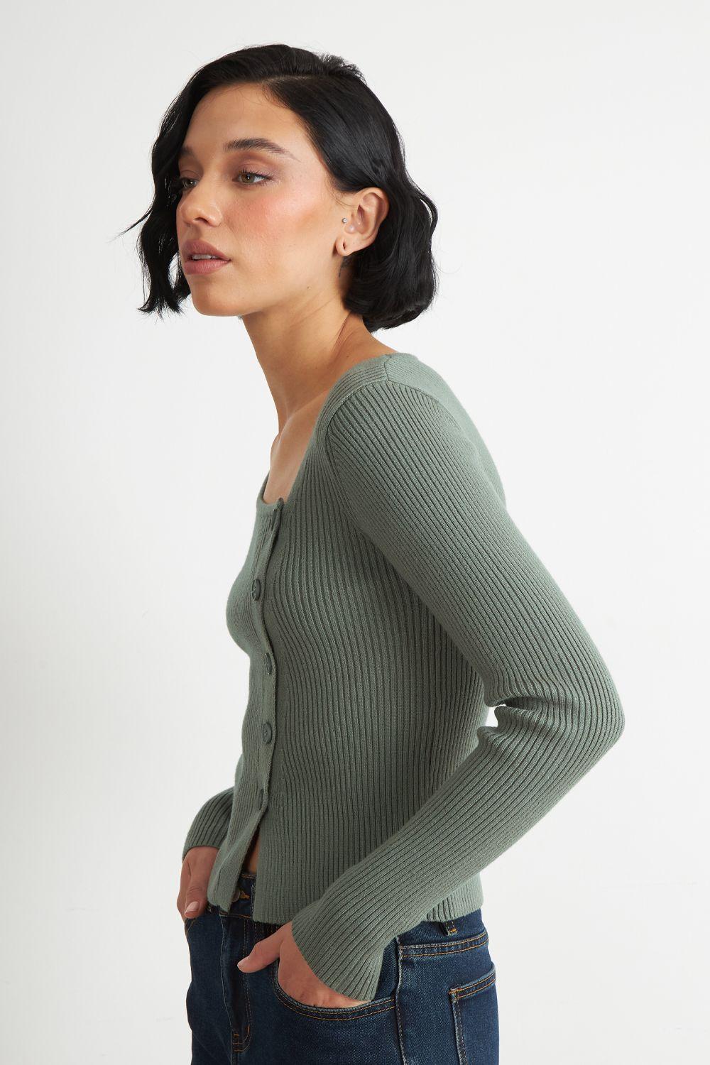 Sweater Escote Asimétrico Verde Nicopoly-2