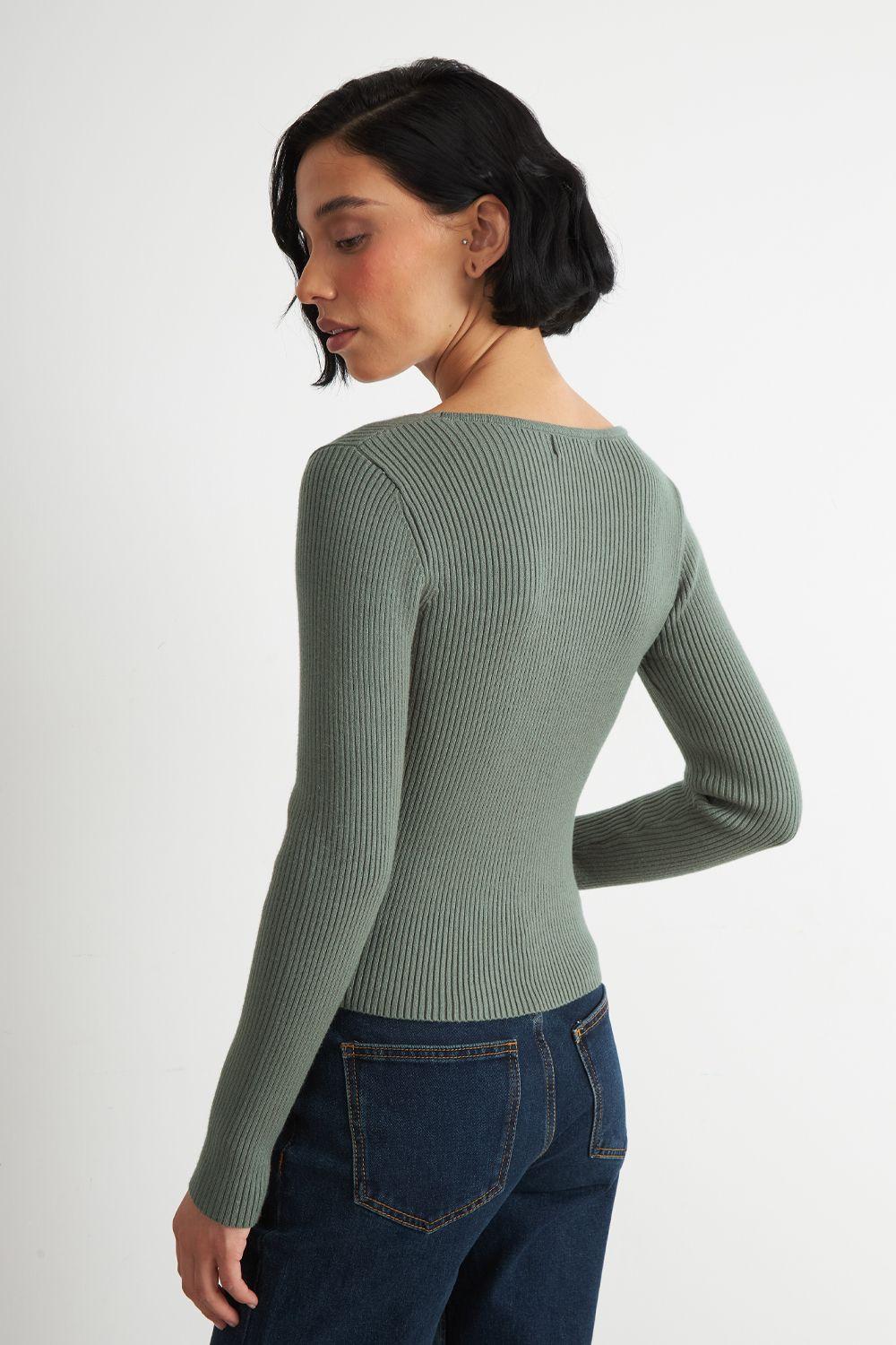 Sweater Escote Asimétrico Verde Nicopoly-3