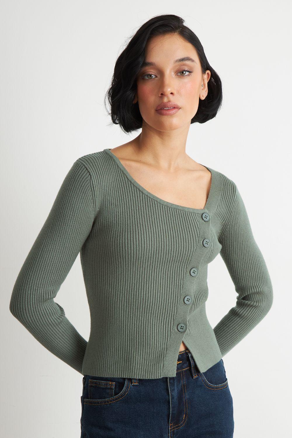 Sweater Escote Asimétrico Verde Nicopoly-4