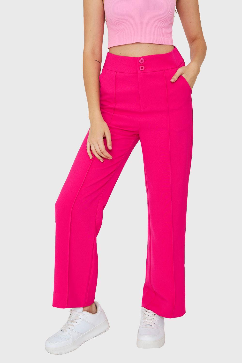 Pantalón Recto Costuras Frontales Fucsia Nicopoly-0