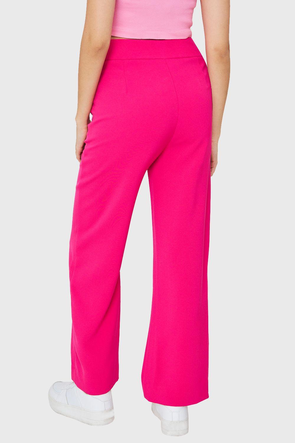 Pantalón Recto Costuras Frontales Fucsia Nicopoly-3