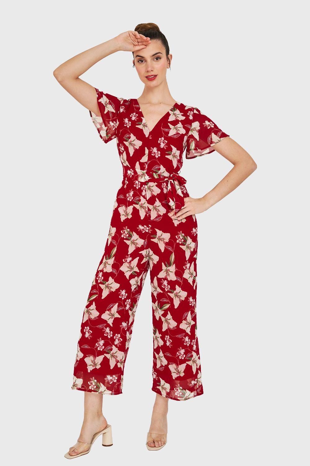 Enterito Flores Escote V Rojo Nicopoly-0