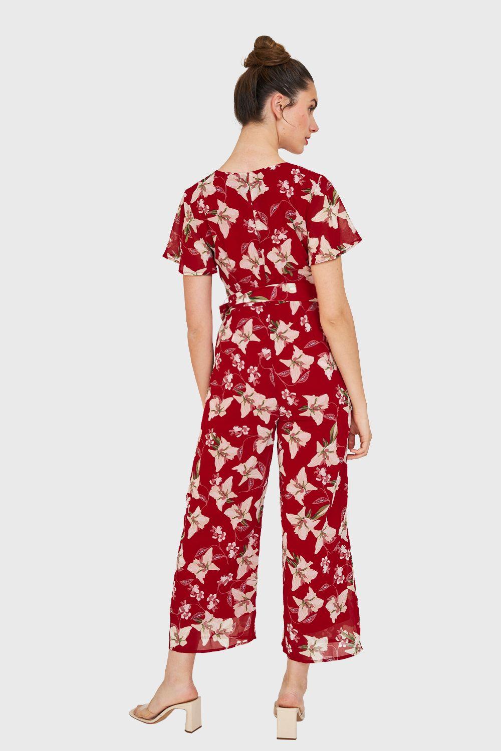 Enterito Flores Escote V Rojo Nicopoly-3