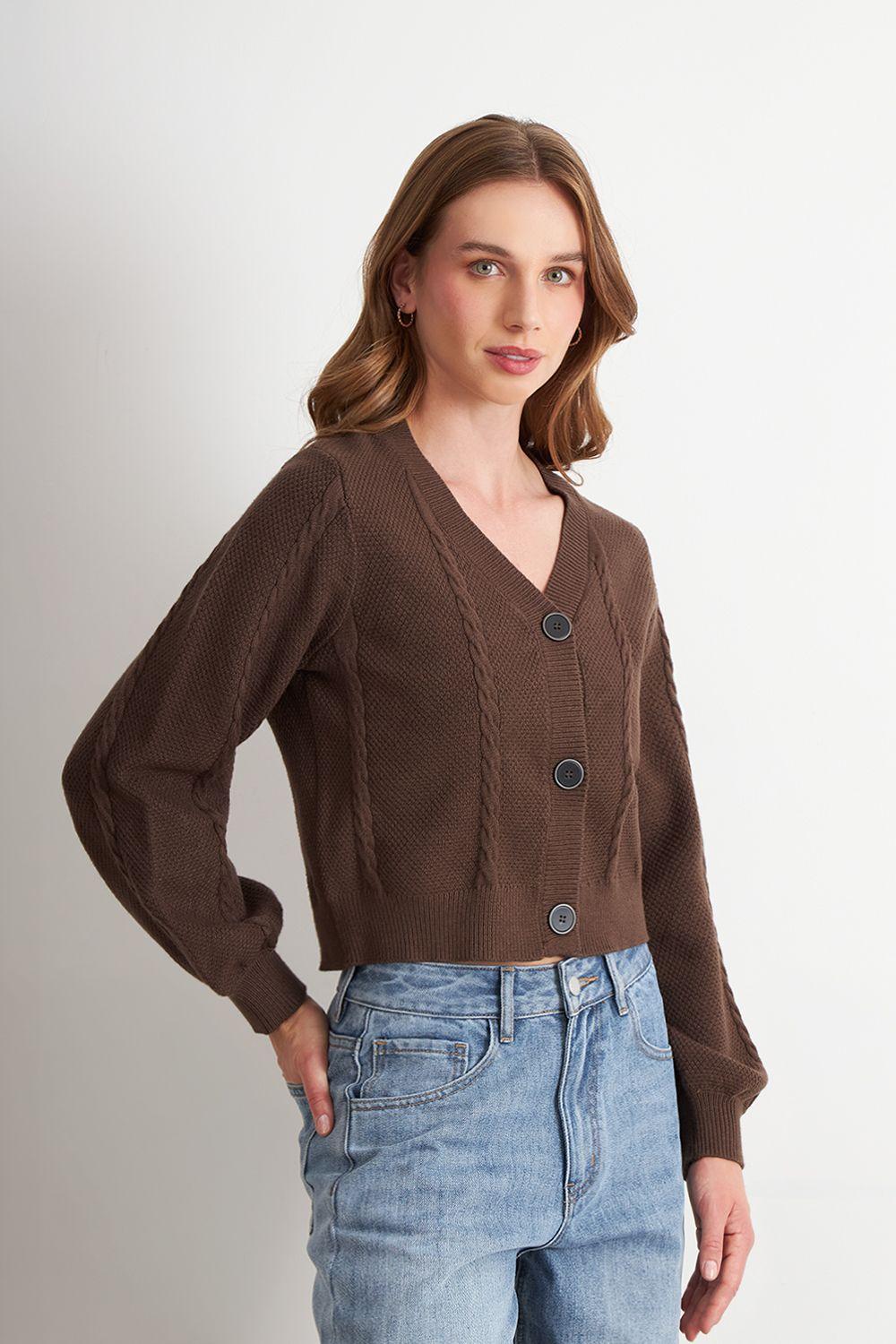 Cárdigan Diseño Trenzado Café Nicopoly-2