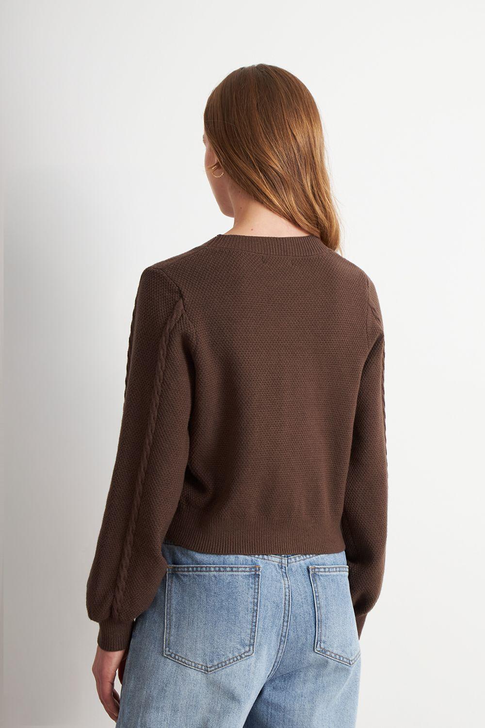 Cárdigan Diseño Trenzado Café Nicopoly-3