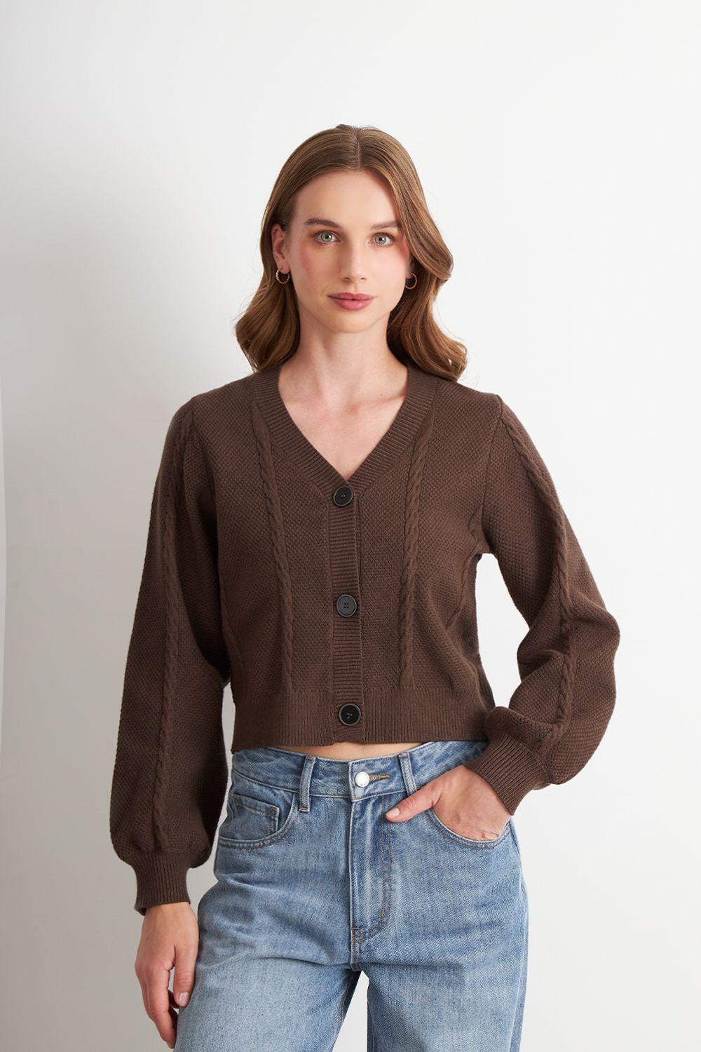 Cárdigan Diseño Trenzado Café Nicopoly-4