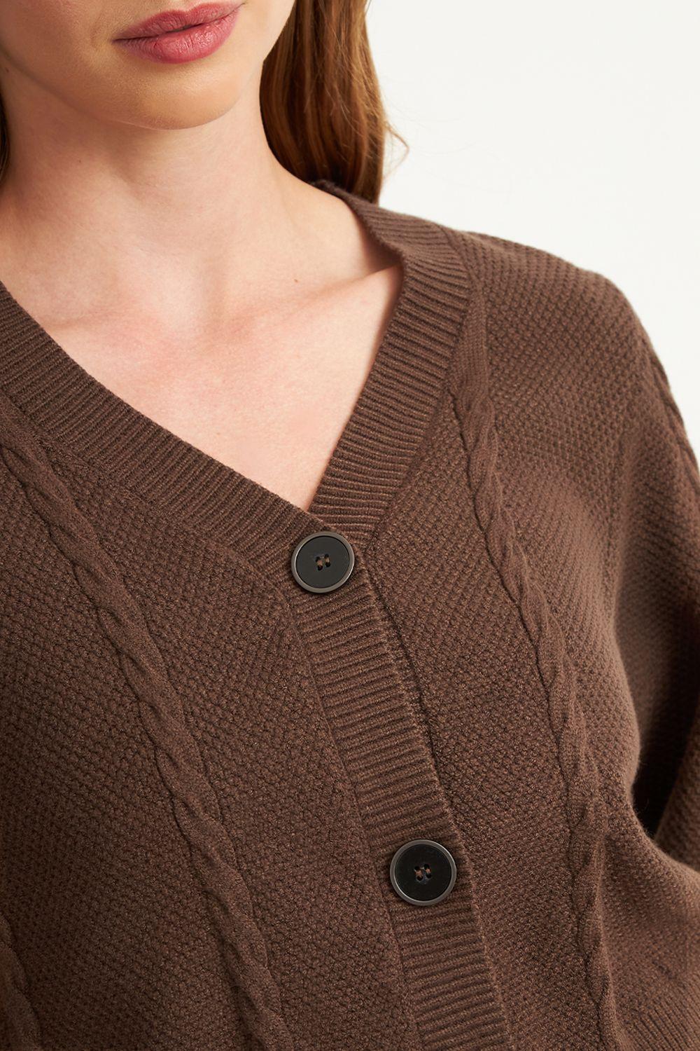 Cárdigan Diseño Trenzado Café Nicopoly-5