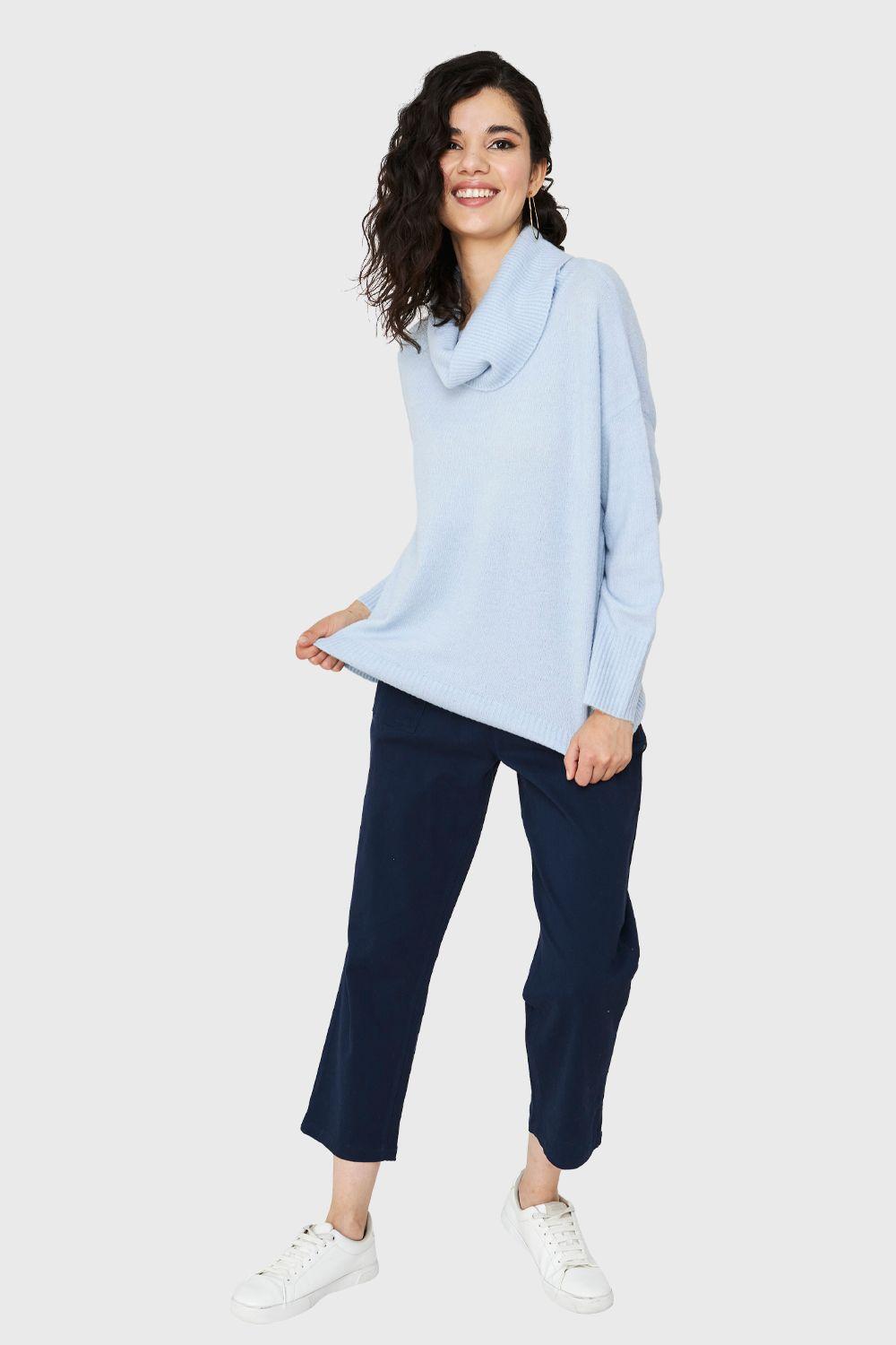 Sweater Cuello Alto Azul Claro Nicopoly-1