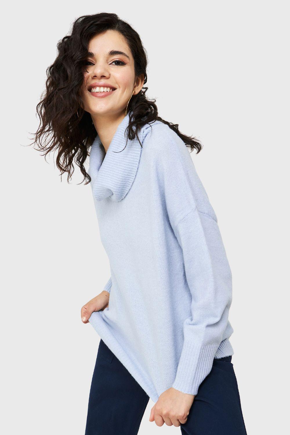 Sweater Cuello Alto Azul Claro Nicopoly-4