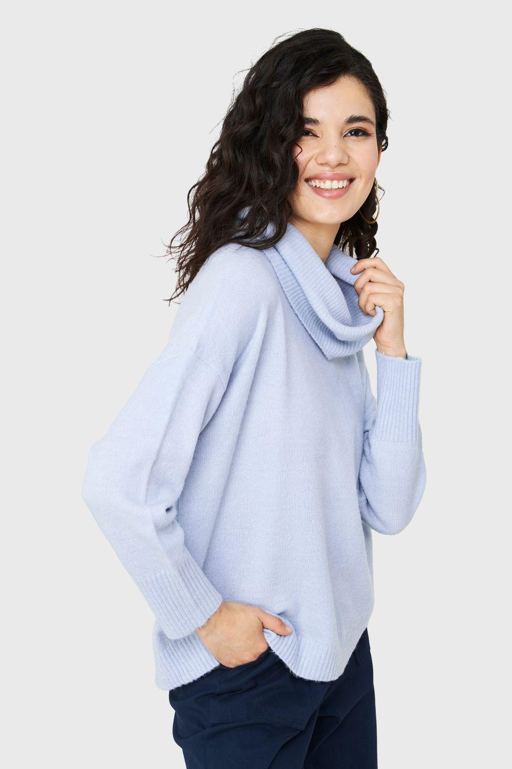 Sweater Cuello Alto Azul Claro Nicopoly-2