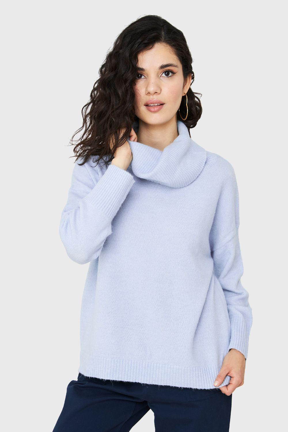 Sweater Cuello Alto Azul Claro Nicopoly-0