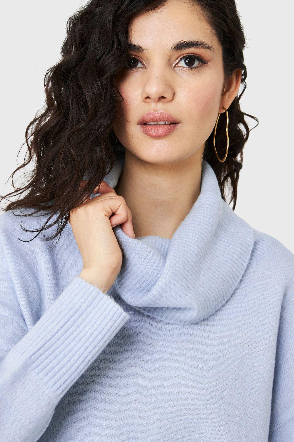 Sweater Cuello Alto Azul Claro Nicopoly-5