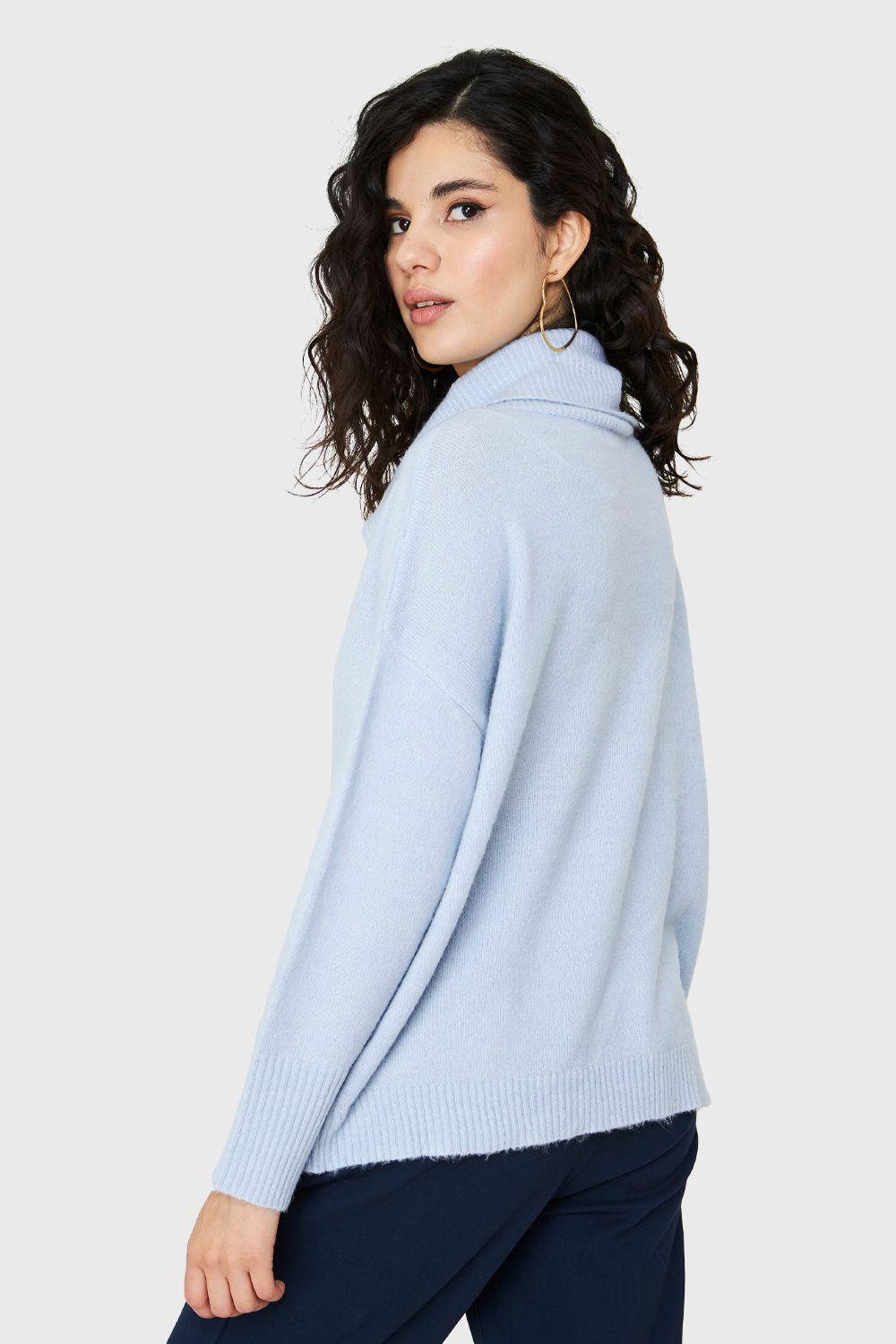 Sweater Cuello Alto Azul Claro Nicopoly-3