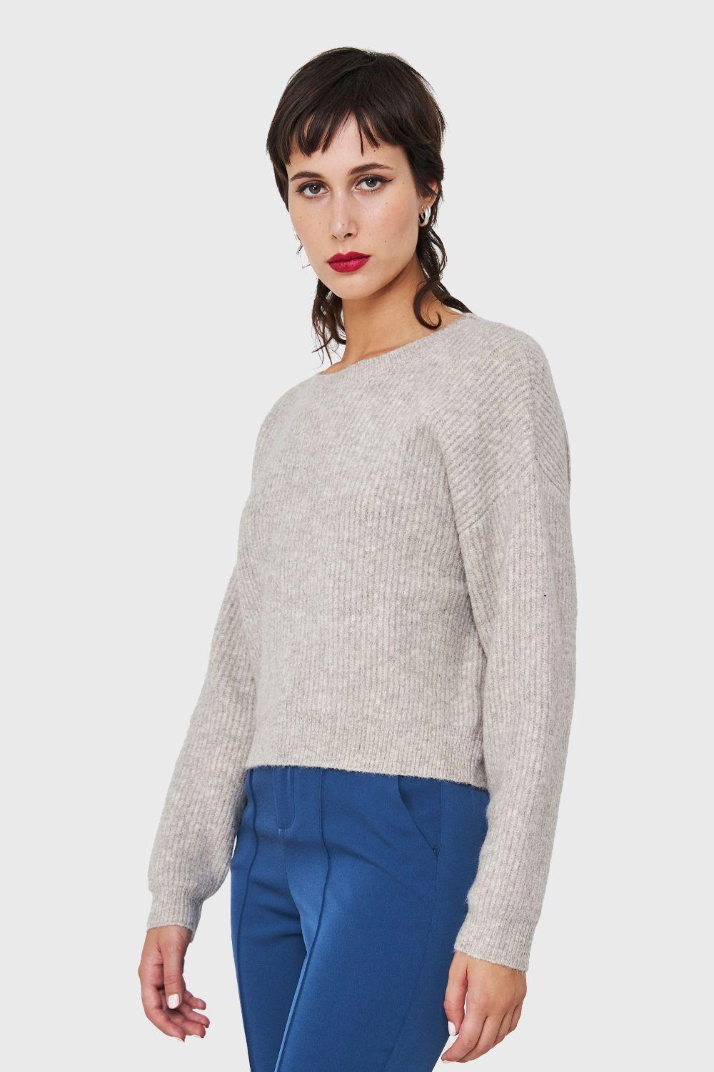 Sweater Crop Acanalado Khaki Nicopoly-2