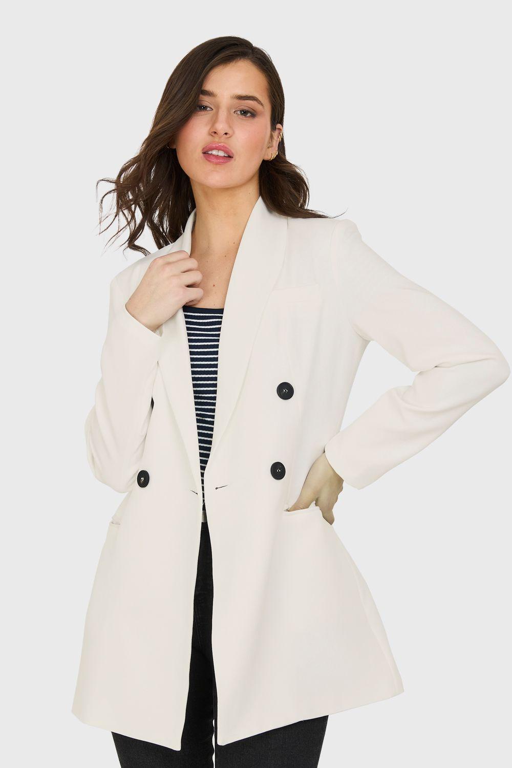 Blazer Largo 4 Botones Blanco Nicopoly-0