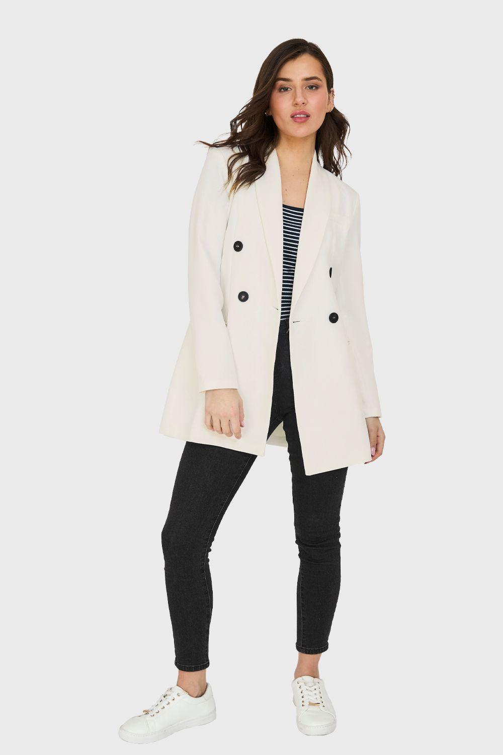 Blazer Largo 4 Botones Blanco Nicopoly-1