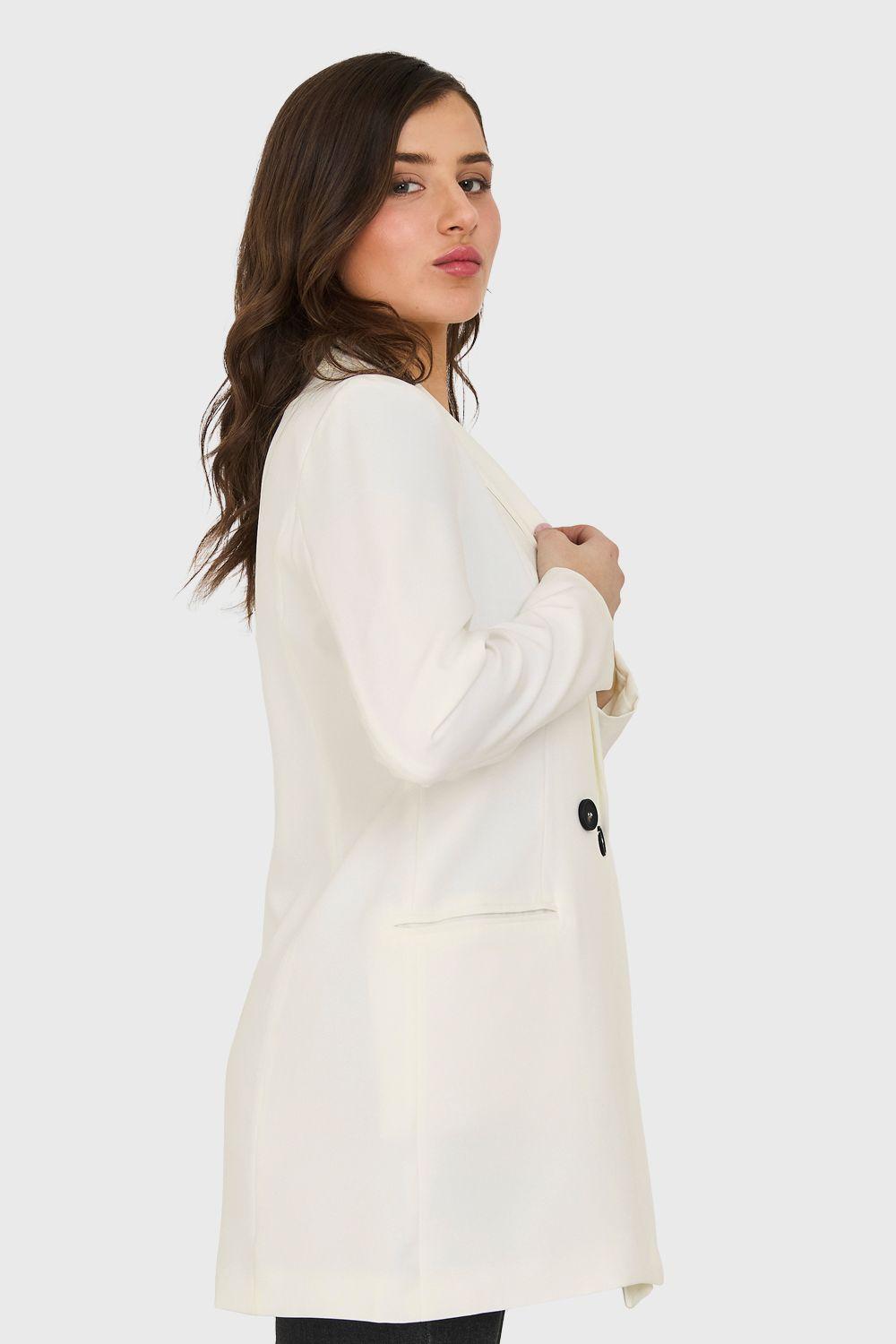 Blazer Largo 4 Botones Blanco Nicopoly-2