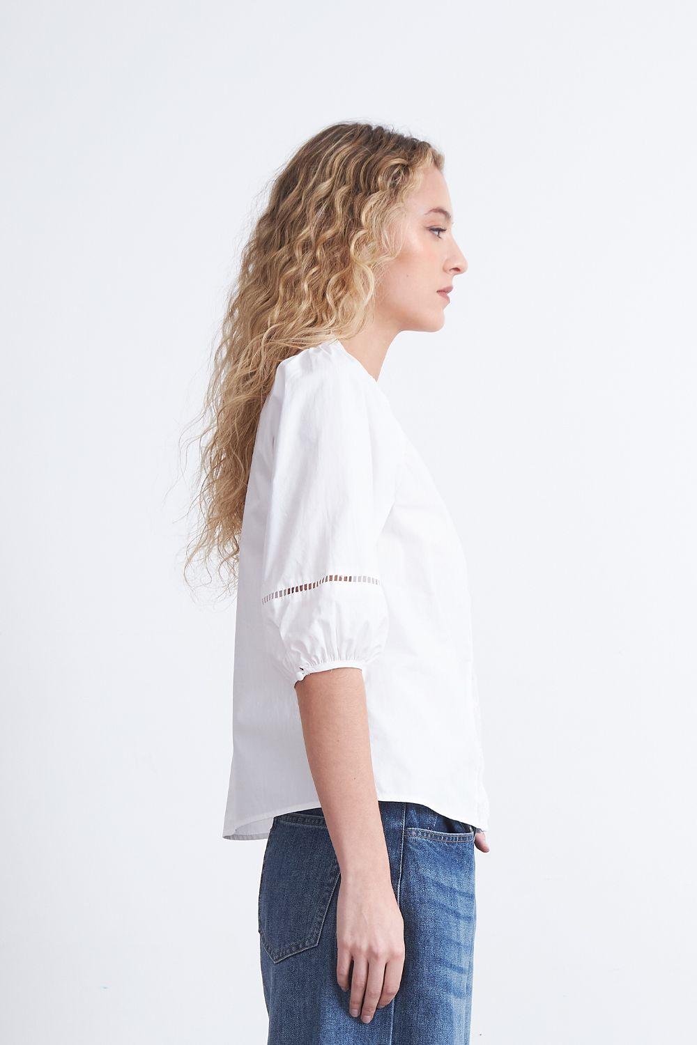Blusa Encaje Manga Globo Blanco Nicopoly-2