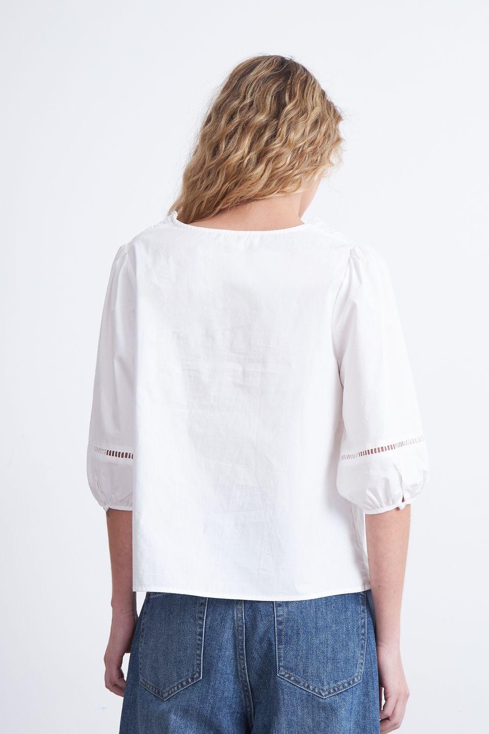 Blusa Encaje Manga Globo Blanco Nicopoly-3