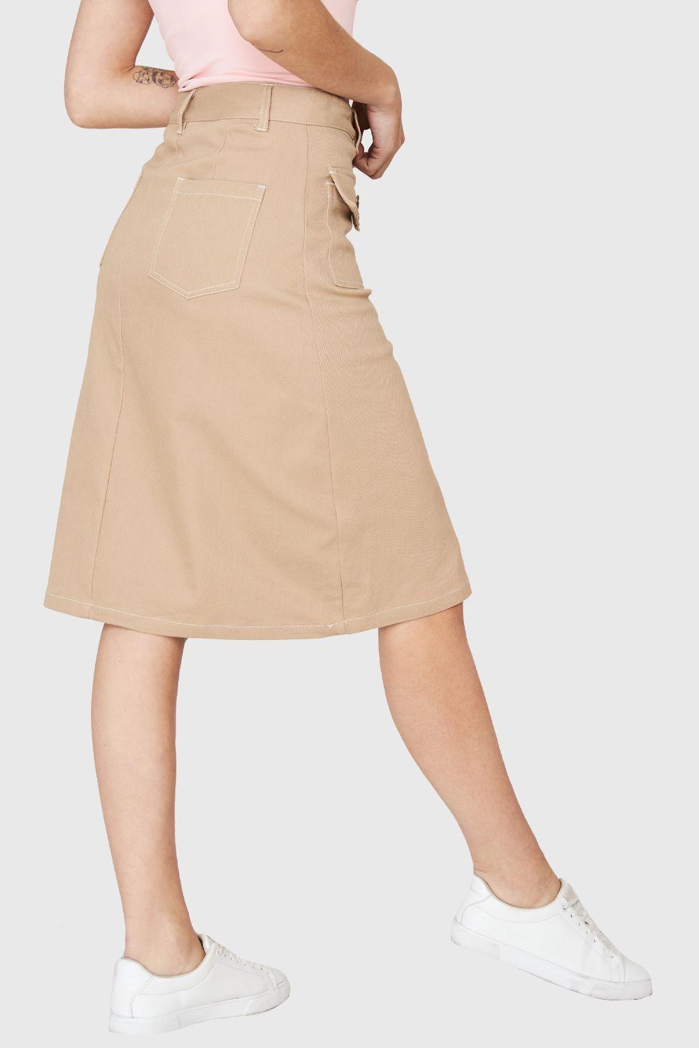 Falda Midi Bolsillos Beige Nicopoly-3