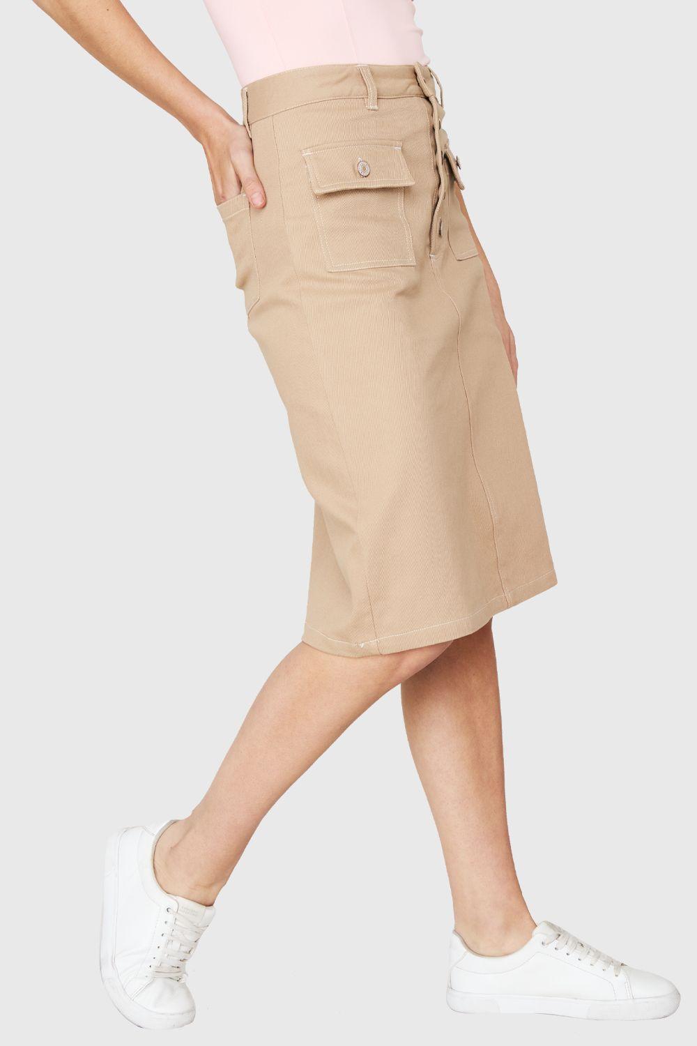 Falda Midi Bolsillos Beige Nicopoly-2