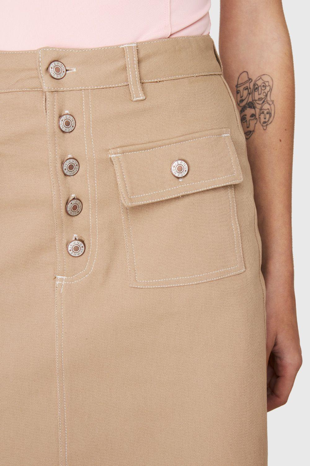 Falda Midi Bolsillos Beige Nicopoly-5