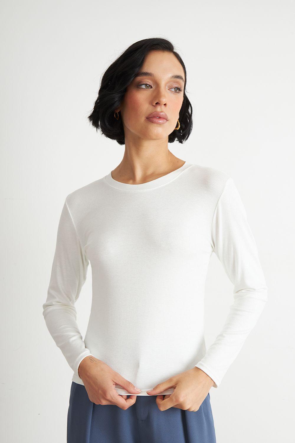 Polera Manga Larga Cuello Redondo Blanca Nicopoly-0