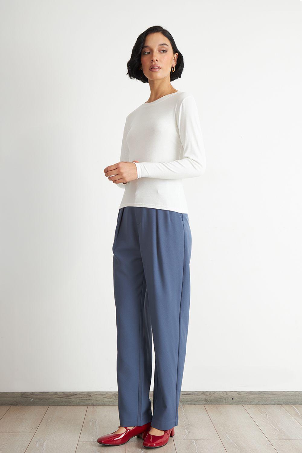 Polera Manga Larga Cuello Redondo Blanca Nicopoly-1