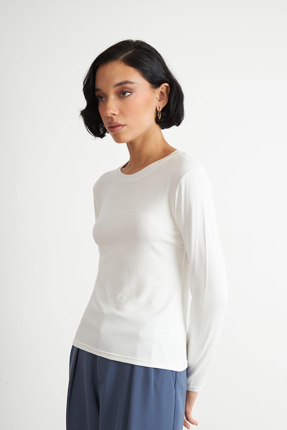 Polera Manga Larga Cuello Redondo Blanca Nicopoly-2