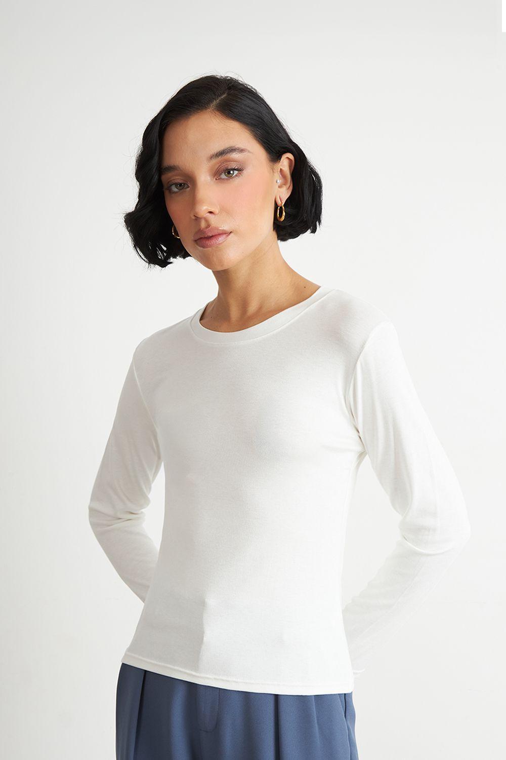 Polera Manga Larga Cuello Redondo Blanca Nicopoly-4