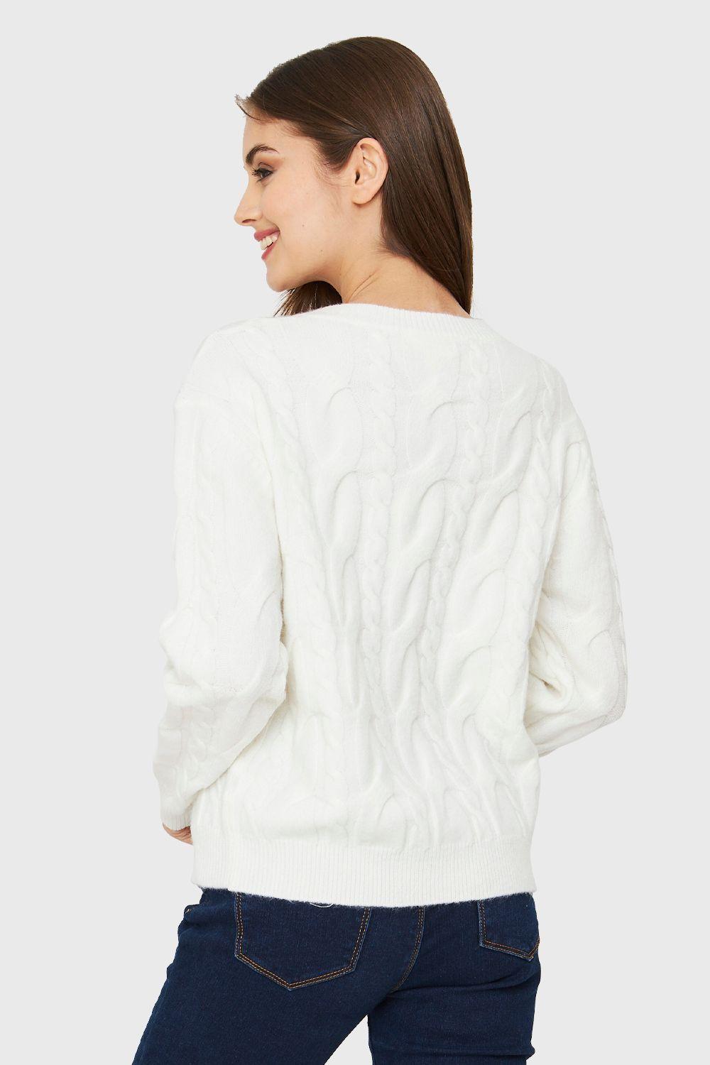 Sweater Trenzado Blanco Nicopoly-3