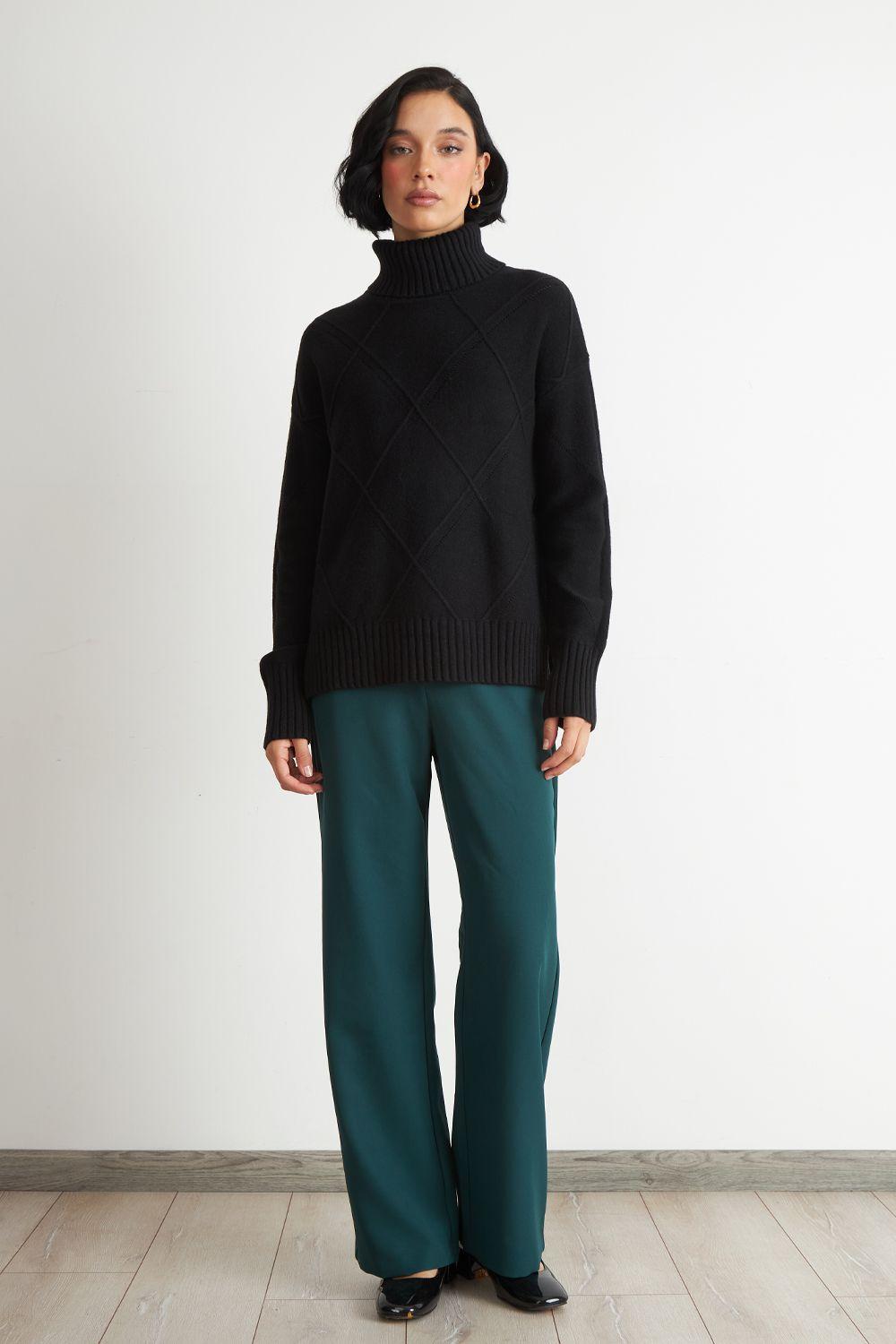 Sweater Cuello Alto Rombos Negro Nicopoly-1