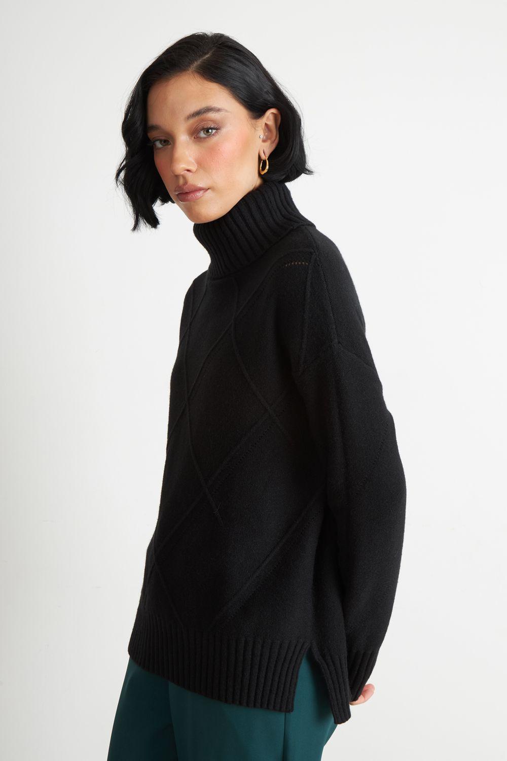 Sweater Cuello Alto Rombos Negro Nicopoly-2