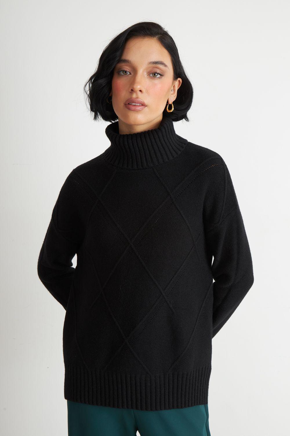 Sweater Cuello Alto Rombos Negro Nicopoly-4