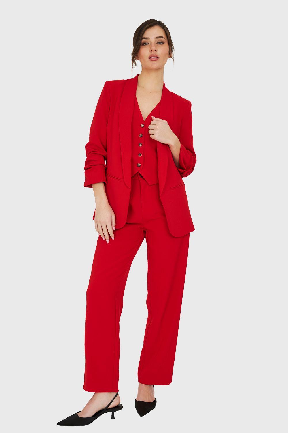Blazer Manga 3/4 Ajustada Con Pliegues Rojo Nicopoly-1