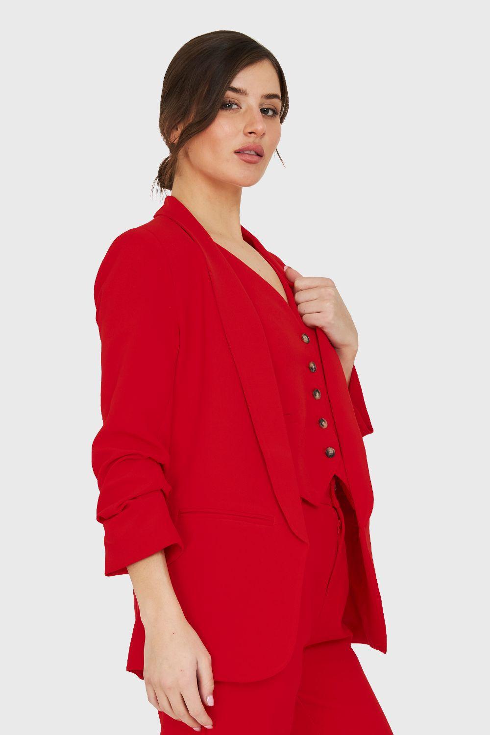 Blazer Manga 3/4 Ajustada Con Pliegues Rojo Nicopoly-2