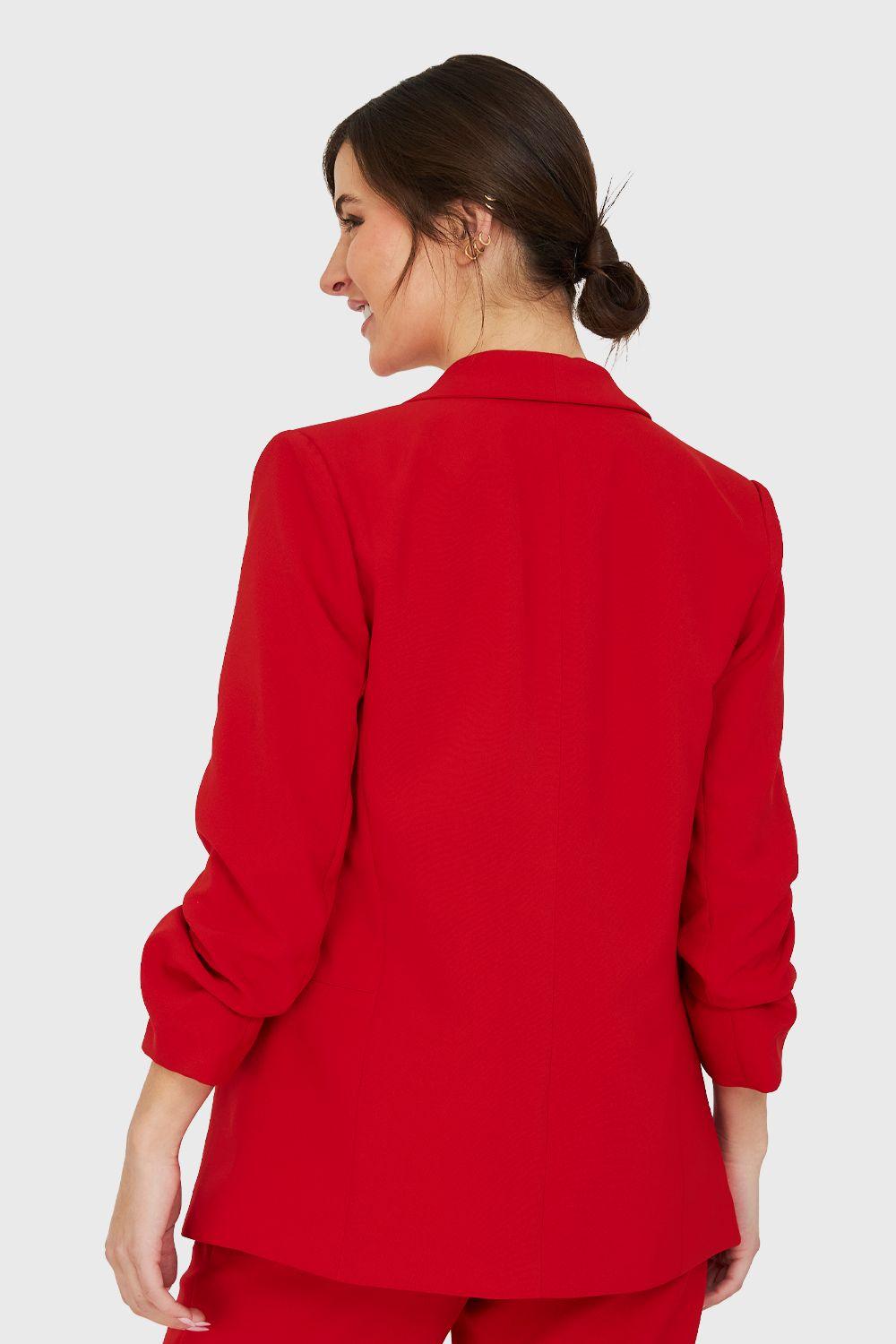 Blazer Manga 3/4 Ajustada Con Pliegues Rojo Nicopoly-3
