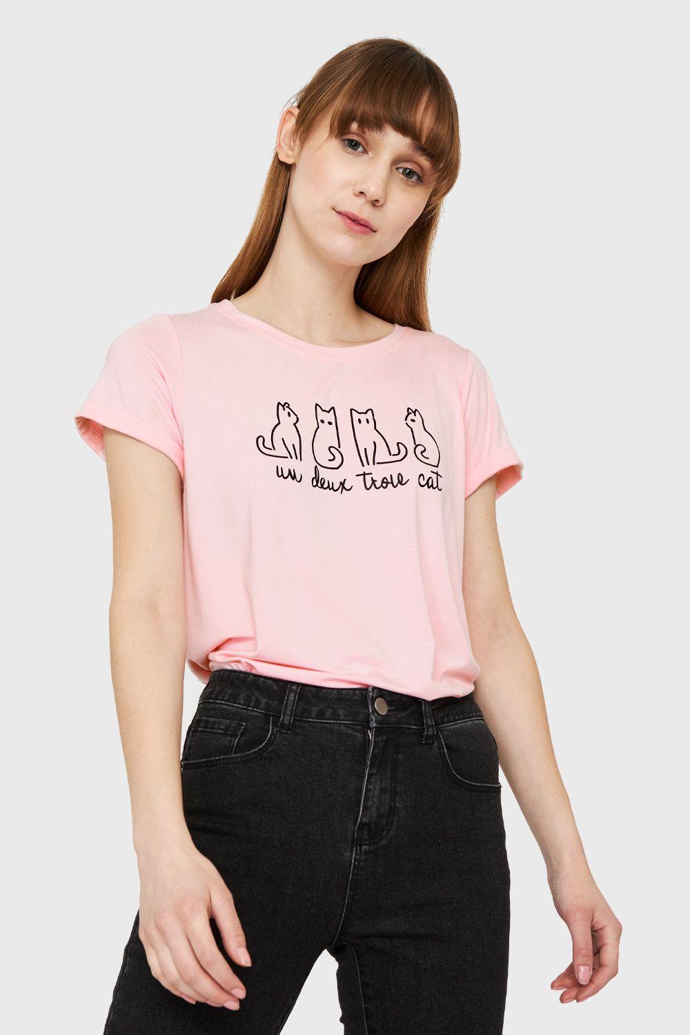 Polera Estampado Gatos Rosa Nicopoly-4