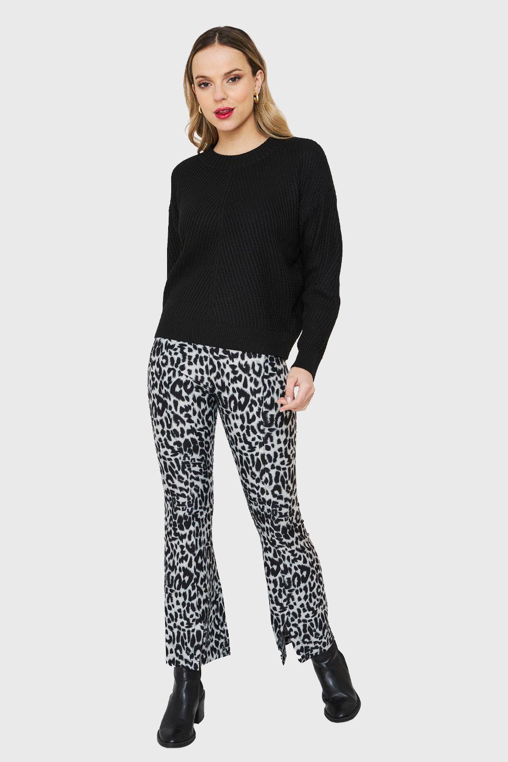 Sweater Acanalado Cuello Redondo Negro Nicopoly-1