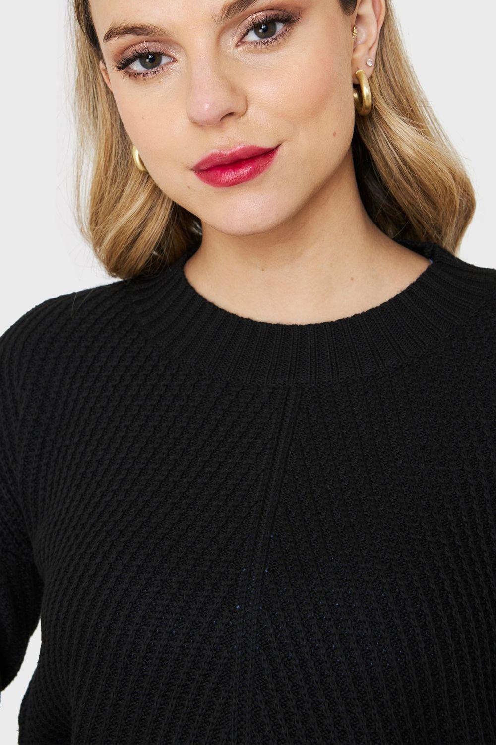 Sweater Acanalado Cuello Redondo Negro Nicopoly-5