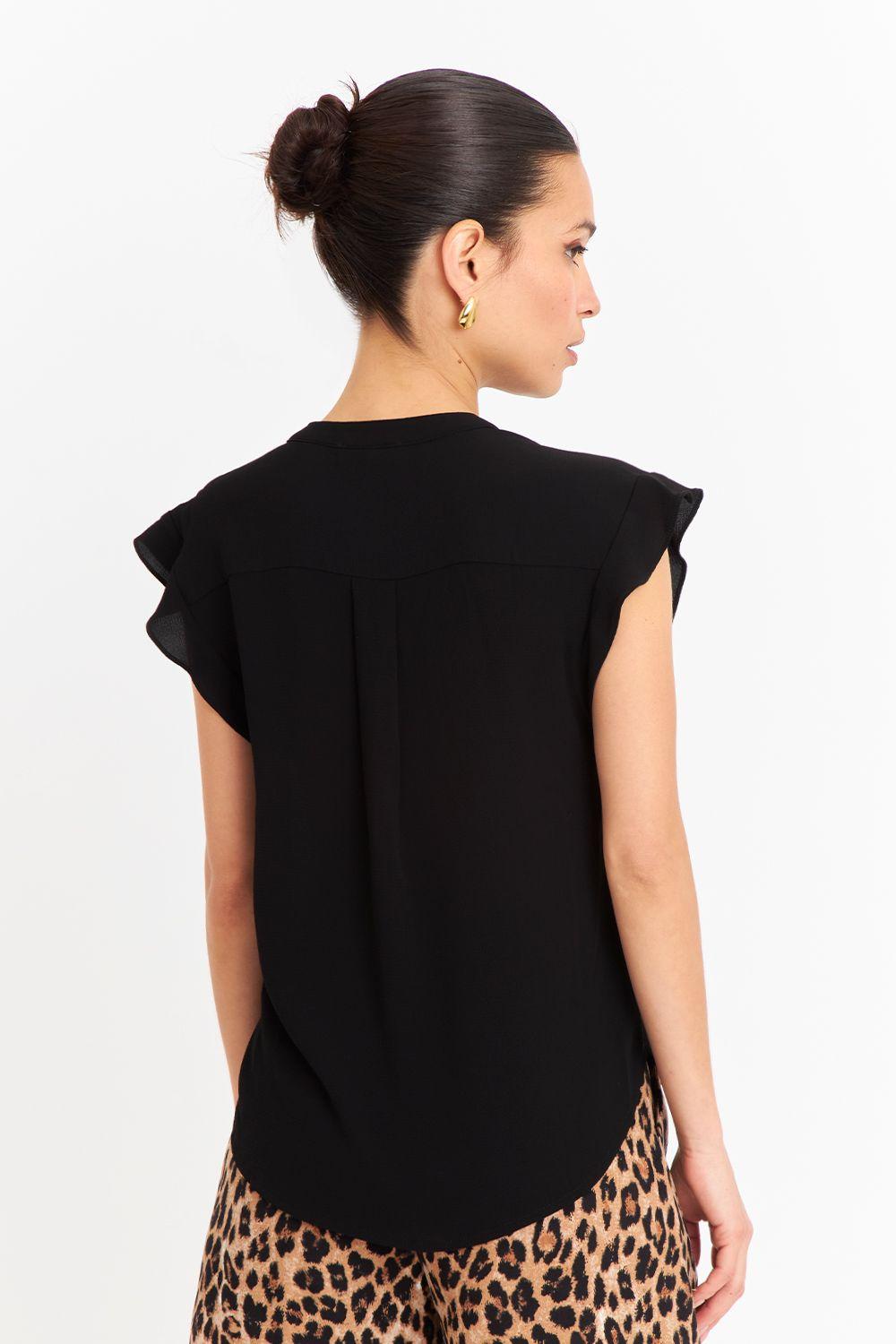 Blusa Cuello Mao Botones Negro Nicopoly-3