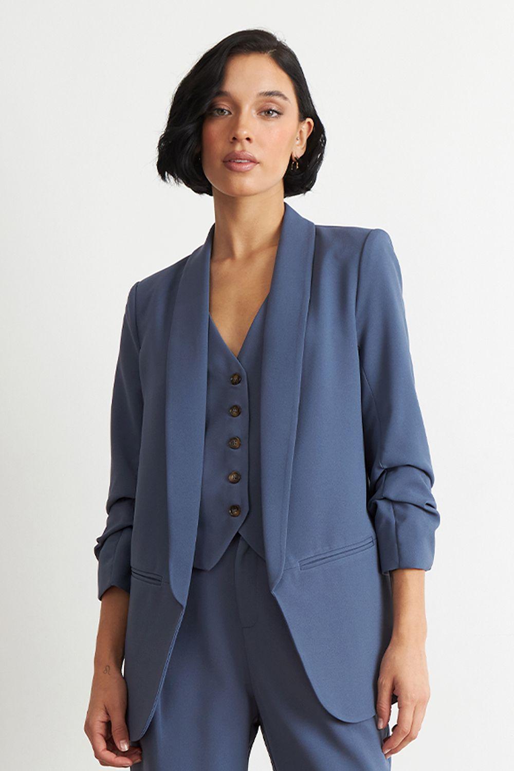 Blazer Manga 3/4 Ajustado con Solapas Azul Nicopoly-0