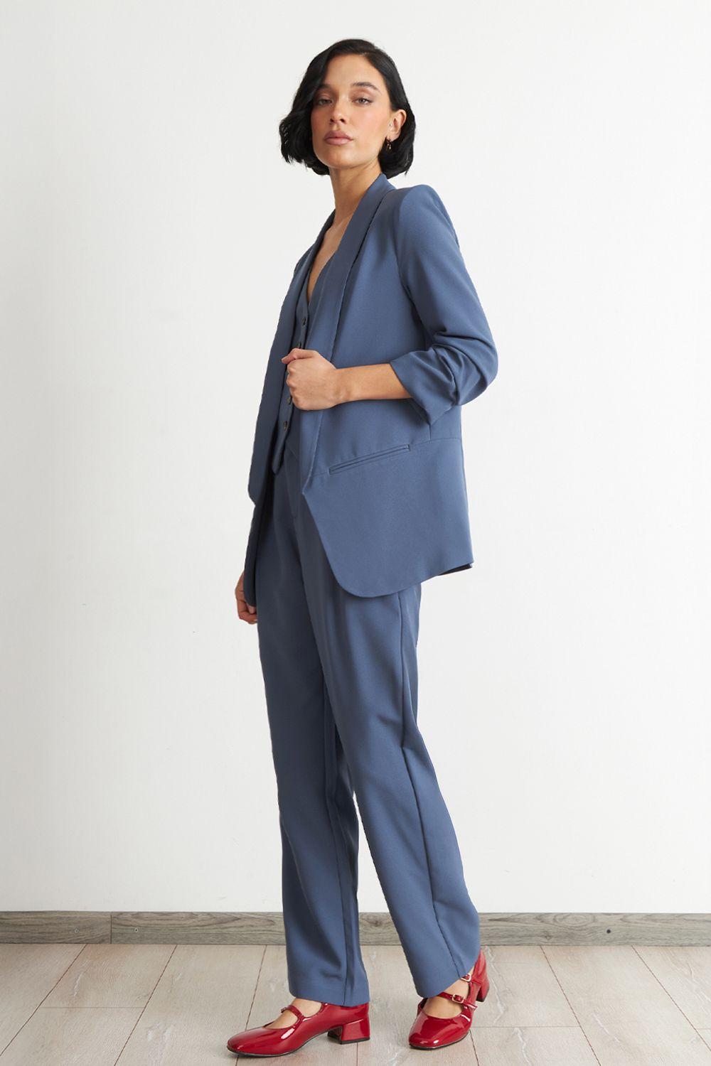 Blazer Manga 3/4 Ajustado con Solapas Azul Nicopoly-1