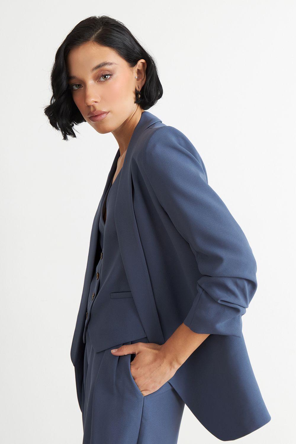 Blazer Manga 3/4 Ajustado con Solapas Azul Nicopoly-2