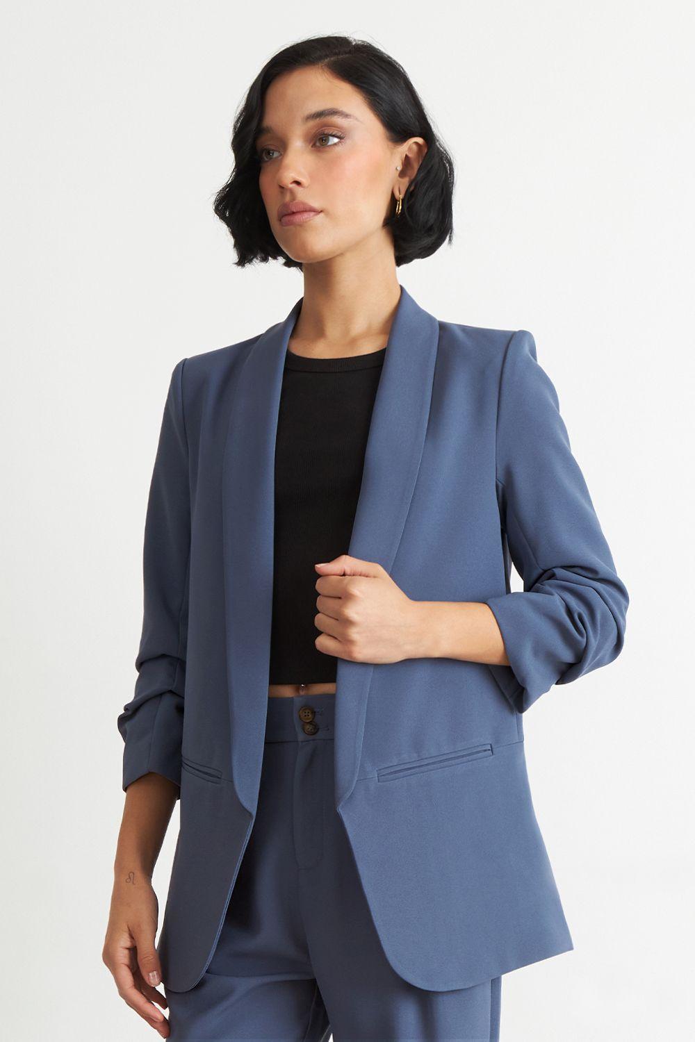 Blazer Manga 3/4 Ajustado con Solapas Azul Nicopoly-4